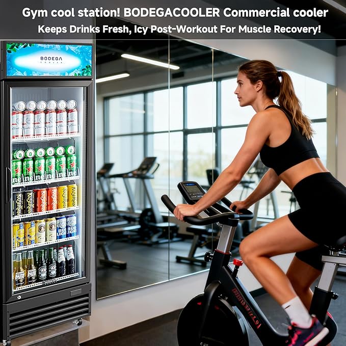 BODEGACOOLER Commercial Beverage Refrigerator, 12.5 Cu. Ft Black Commercial Merchandiser Refrigerator, LED Light/Adjustable Shelves,Upright Large Display Refrigerator For kitchen/Office/Home/Garage.