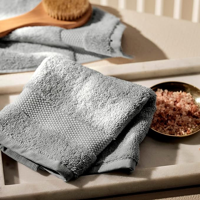 BOLL & BRANCH Plush Bath Towel Set - Shore - 6 Piece - Includes 2 Bath Towels, 2 Hand Towels & 2 Washcloths - 100% Organic Cotton - Ultra Soft & Luxurious - Quick Absorbing