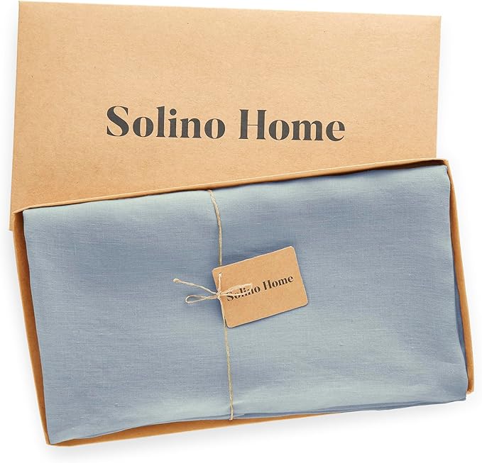 Solino Home Linen 60 Inch Round Tablecloth - 100% Pure Linen Dusty Blue Round Tablecloth - Machine Washable Table Cloth - Sonoma