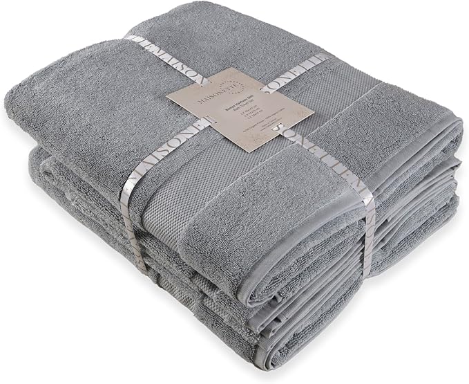 Maisonette Elegance 100% Organic Cotton Turkish Bathroom Towels Set, Soft & Absorbent, Ideal Quick Dry Luxury Large Bath Sheets, Hand Towels & Washcloths for Shower (6 Pack) - Light Gray (Shore)