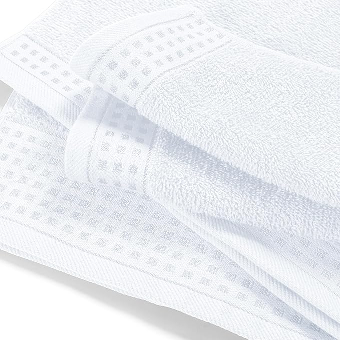 GLAMBURG Ultra Soft 3 Pack Cotton Towel Set, Contains a Bath Towel 28x55 inch, a Hand Towel 16x24 inch & a Wash Coth 12x12 inch, Ideal Everyday use, Compact & Lightweight - White
