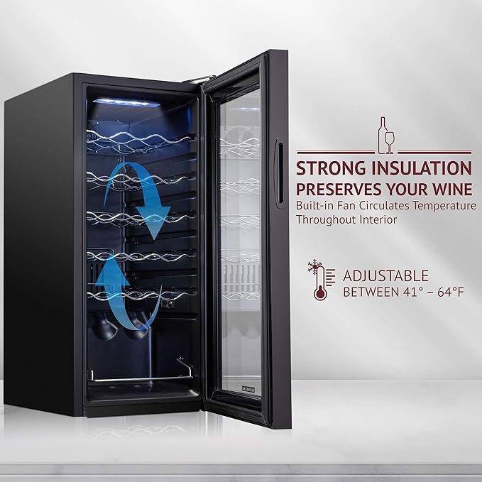 SCHMECKE 18 Bottle Compressor Wine Cooler Refrigerator w/Lock - Large Freestanding Wine Cellar - 41f-64f Digital Temperature Control Wine Fridge For Red, White, Champagne or Sparkling Wine - Black