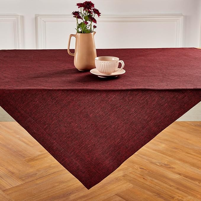 Solino Home Square Linen Tablecloth 52 x 52 Inch - 100% Pure Linen Red Garnet Table Throw - Athena, Machine Washable Tablecloth for Holiday, Winter, Christmas, New Year
