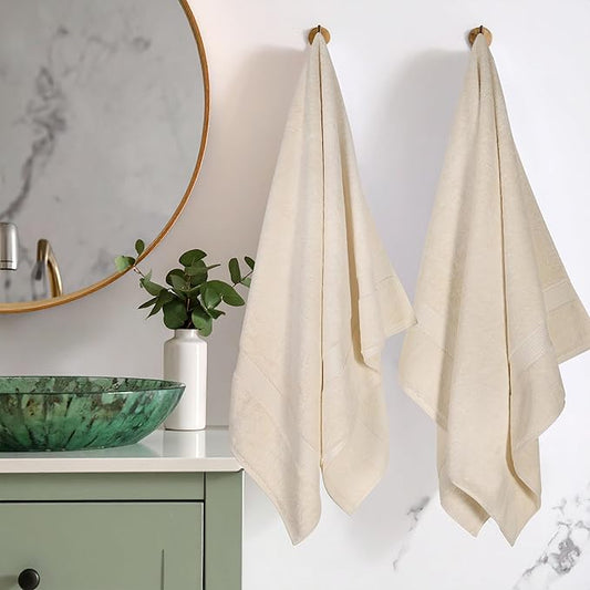 Superior Egyptian Cotton Pile Bath Towel Set of 2, Ultra Soft Luxury Towels, Thick Plush Essentials, Absorbent Heavyweight, Guest Bath, Hotel, Spa, Home Bathroom, Shower Basics, Cream