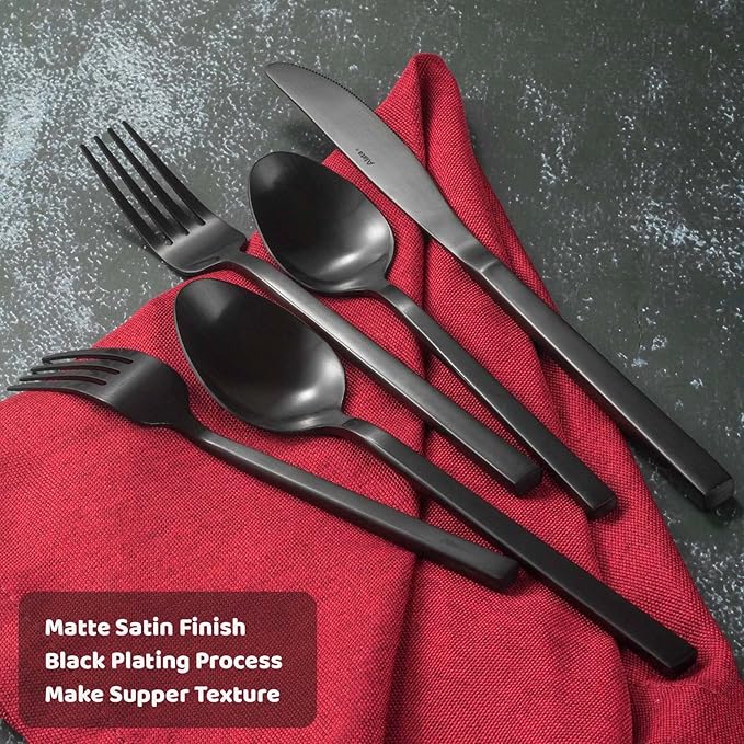 Alata Cube Black&Kate Mirror 20-Piece Silverware Set Stainless Steel Flatware Set