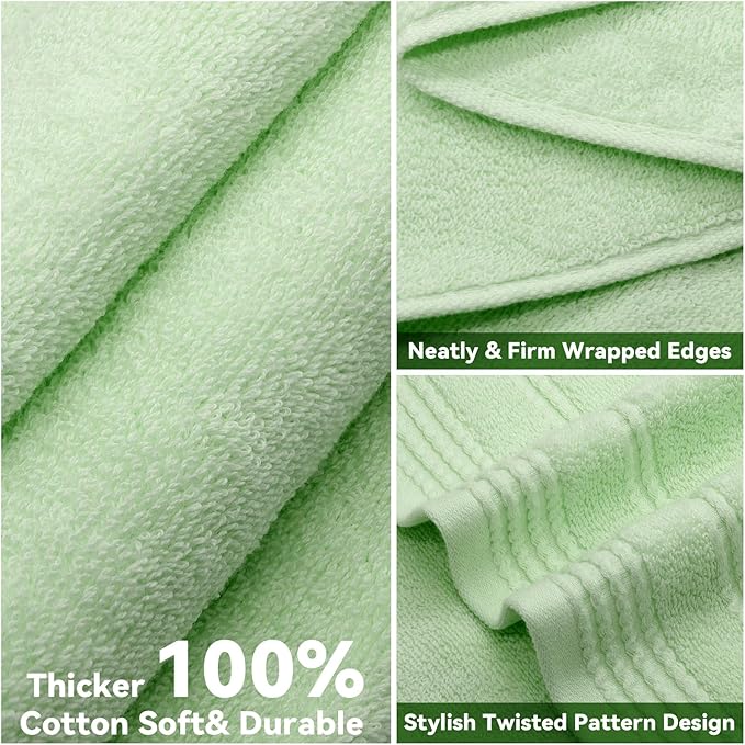 Thmyo Pack of 2 Premium Cotton Super Soft Bathroom Towels Set, 400 GSM Highly Absorbent Towel for Daily Use, Gym, Spa and Hotel, 1 Bath, 1 Hand, Green