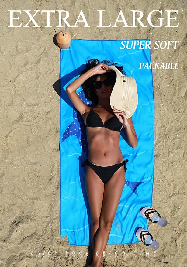 4 Pack Microfiber Lightweight Thin Beach Towel Sand Free Quick Dry Super Absorbent Large Towels for Swimming Pool Yoga Gym Travel Vacation Beach Accessories Essentials for Adults