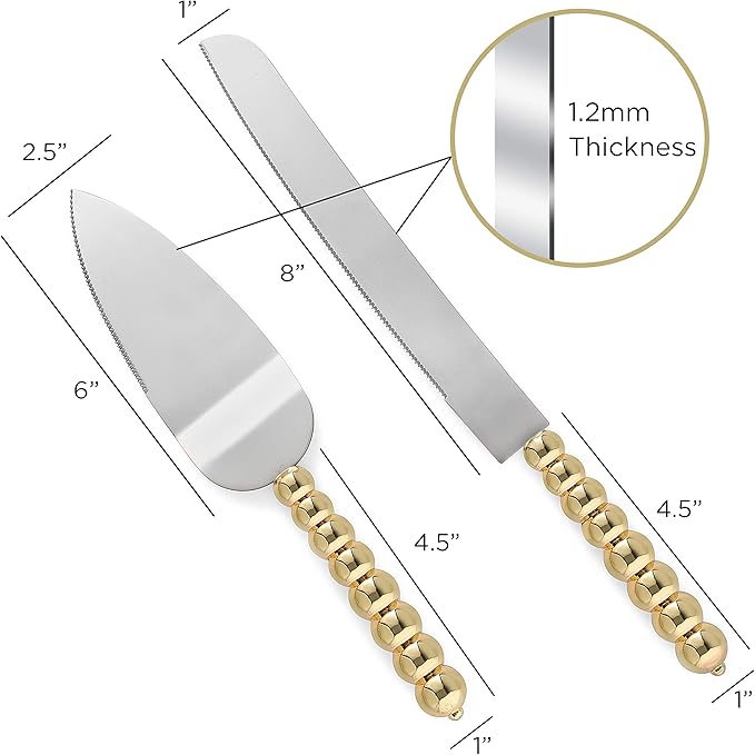 Homi styles wedding cake knife and server set | Elegant Gold Color With Beaded Handles & Premium 420 Stainless Steel Blades | Cake & Pie Serving Set For Wedding Cake,cake cutter Gift