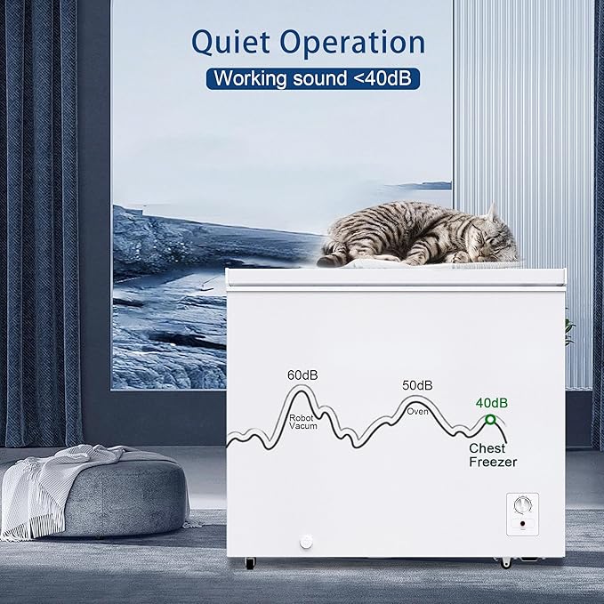 Large Chest Freezer,10.4 Cu.ft Deep Freezer FreeStanding Top Door Freezer with 8 Adjustable Thermostat (-11.2°F to 10.4°F) and Removable Basket, Universal Wheels, Manual Defrost for Garage, White