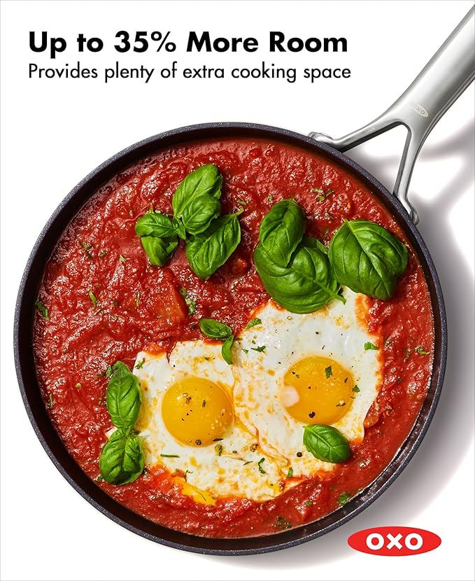 OXO Professional 8" Frying Pan Skillet, Hard Anodized Ceramic Nonstick Cookware PFAS-Free, Induction Suitable, Stainless Steel Handle, Diamond Reinforced Coating, Dishwasher Safe, Oven Safe, Black