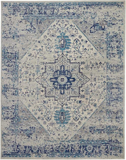 Nourison Home Tranquil Ivory/Light Blue 7' x 10' Area Rug - Easy Clean, Non Shedding, Bed Room, Living Room, Dining Room, Kitchen (7' x 10')