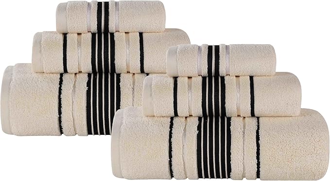 Superior Cotton 6 Piece Towel Set, 2 Bath, 2 Hand, 2 Washcloth/Face Towels, Quick Dry, Home Essentials, Shower, Spa, Luxury Plush Soft Absorbent Towels, Zero-Twist, Solid, Sadie Collection, Ivory
