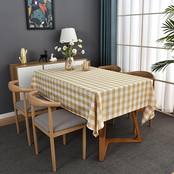 Gingham Table Cloth for Rectangle Tables Yellow Checkered Plaid Tablecloth Heavy Duty Cotton Blend Washable & Wrinkle Table Cover for Outdoor Kitchen Dining Picnic Camping (52x70 Inch)