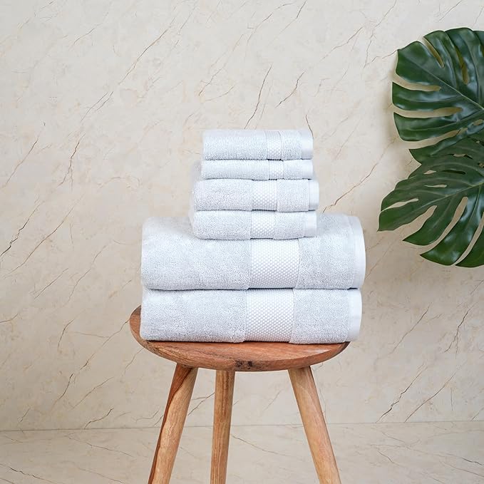 Farm to Home 100% Organic Christmas Bath Towel Set of 6 – GOTS & Oeko-TEX Certified Organic Cotton, Soft, Ultra Absorbent, Quick Dry - Includes 2 Bath Towels, 2 Hand Towels, 2 Washcloths - Sky