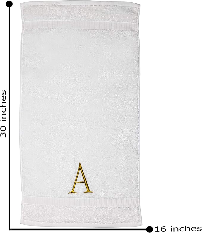Monogrammed Hand Towels for Bathroom - Luxury Hotel Quality Personalized Initial Decorative Embroidered Bath Towel for Powder Room, Spa - GOTS Organic Certified - Set of 2 Gold Letter A