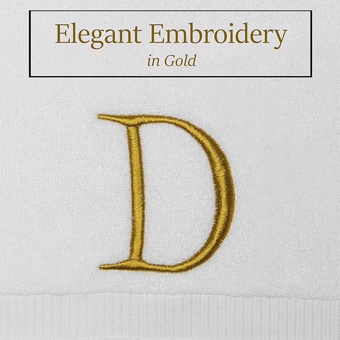 Monogrammed Hand Towels for Bathroom - Luxury Hotel Quality Personalized Initial Decorative Embroidered Bath Towel for Powder Room, Spa - GOTS Organic Certified - Set of 2 Gold Letter D