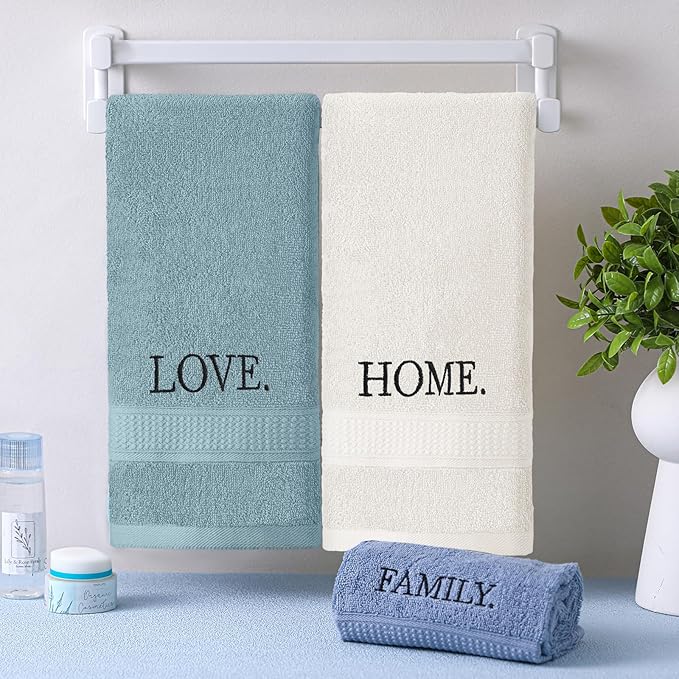 3 Pcs Home Love Family Decorative Hand Towels for Bathroom and Kitchen Rustic Embroidered 100% Cotton Hand Towels Decorative Set for Christmas Holiday Bathroom Decor