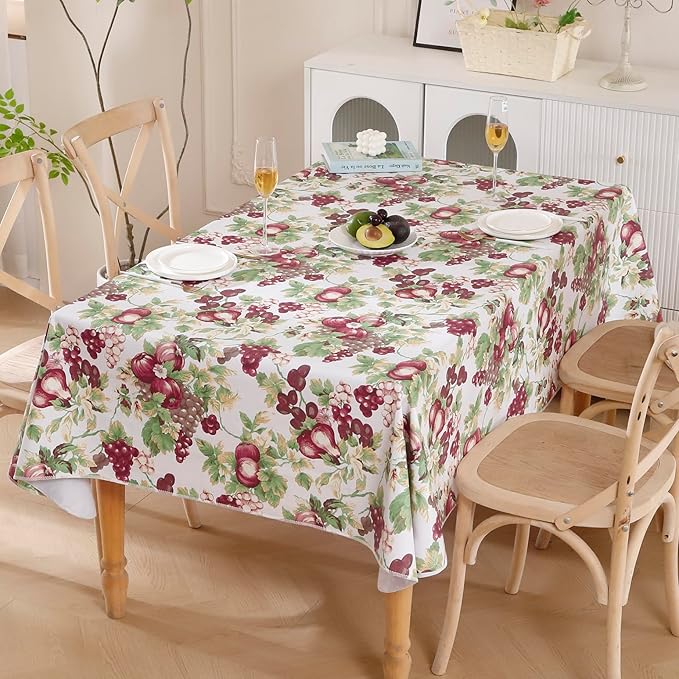 Walrus Heavy Duty Vinyl Tablecloth with Flannel Backing Waterproof Oil-Proof Plastic Table Cloth Stain-Resistant Wipeable Rectangle or Square Table Cover for Indoor and Outdoor (Fruits, 54x54 Inch)