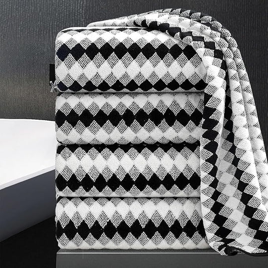 4 Piece Bath Towel Black Oversized Bath Sheet 35"x70" Bathroom Towel Extra Large Bath Towel Set Soft Highly Absorbent & Quick Dry Premium Towel Set for Bathroom 600GSM Shower Towel Spa Gym Hotel