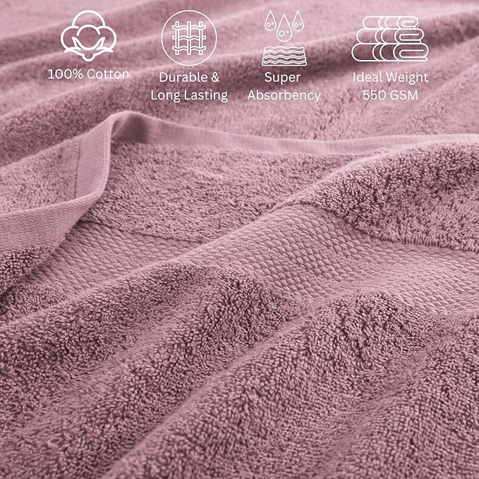 LANE LINEN Bathroom Towels Set - 24 PCs - 100% Ring Spun Cotton - Quick Dry, Soft & Absorbent - 4 Bath, 4 Fingertip, 6 Hand Towel, 8 Washcloths, 2 Bath Sheets - Towels for Regular Use - Wistful Mauve