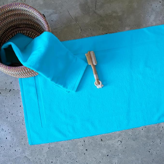 SALBAKOS 100% Turkish Cotton Bath Mat Set 2-Piece - 20x34 inch, Premium Quality Hotel & Spa Collection, Soft, Absorbent, Long Lasting, Durable Bathroom Rugs | Made in Turkey (Aqua, 2 Bath Mats)