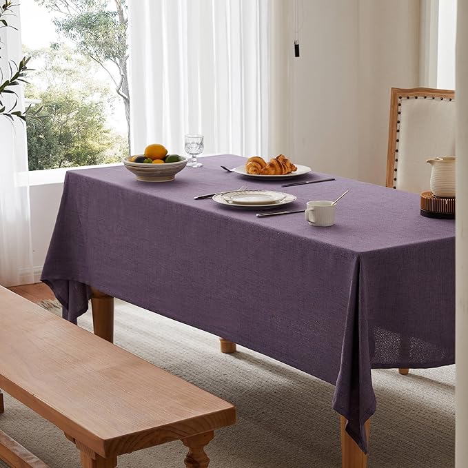 Linen Tablecloth for Rectangle Table, 52x70 Inch Purple, Farmhouse Style Purple Tablecloth, Water Resistant Burlap Tablecloths for Dining Table Farmhouse Kitchen