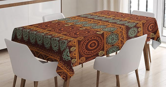 Ambesonne Prehistoric Tablecloth, Aboriginal Patterns Round Line Floral Style Circles Australian Art Image, Rectangular Table Cover for Dining Room Kitchen Decor, 60" X 84", Brown Orange