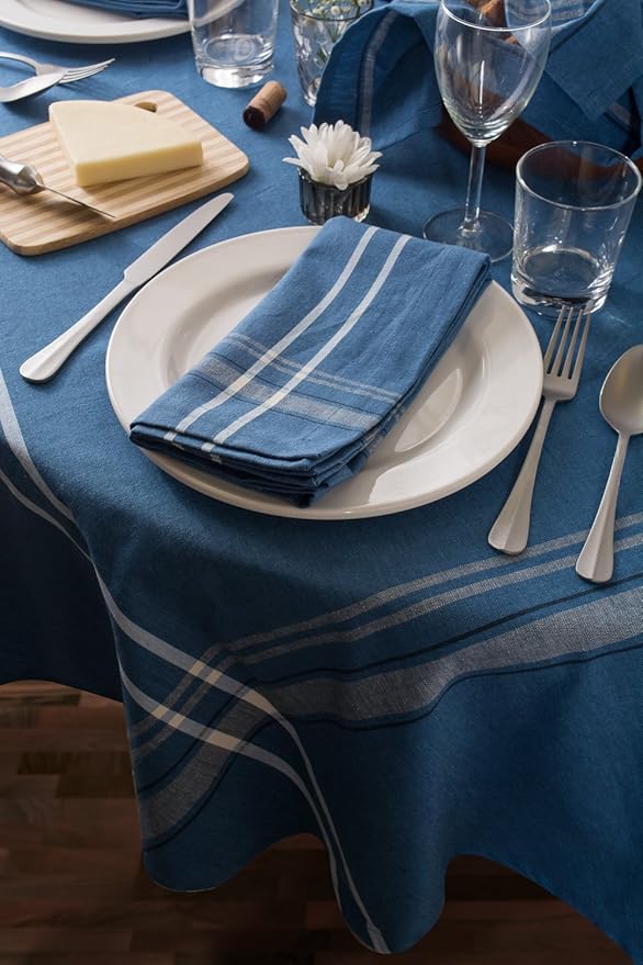 DII French Stripe Tabletop Collection Farmhouse Style Dining Table Linen Tablecloth, 60x120, Blue Chambray