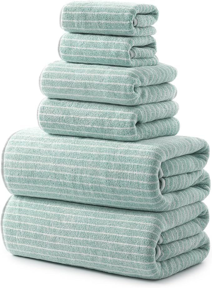 REDKISS Ultra Soft Bath Towels Set of 6 Large 35"x70" | 100% Microfiber, Highly Absorbent & Quick Dry | sage Green Towels for Bathroom, Spa, Gym | 2 Bath, 2 Hand, 2 Washcloths