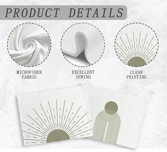 Boho Black Sun Sunrise Sunshine Rainbow Kitchen Towels and Dishcloths Sets of 2,Bohemian Absorbent Drying Cloth Hand Towels Tea Towels for Bathroom,Boho Gifts for Women Girls,16×24 inches (green)