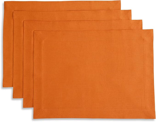 Solino Home Linen Placemats Set of 4 - Persimmon Orange Placemats 14 x 19 Inch - 100% Pure Linen Table Place Mats for New Year - Fete