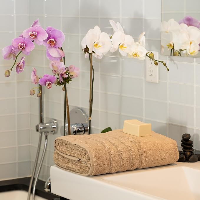 Mosobam Luxury Turkish Towels Bath Sheets 35X70 Light Taupe 700 GSM Bamboo Viscose & Aegean Turkish Combed Cotton