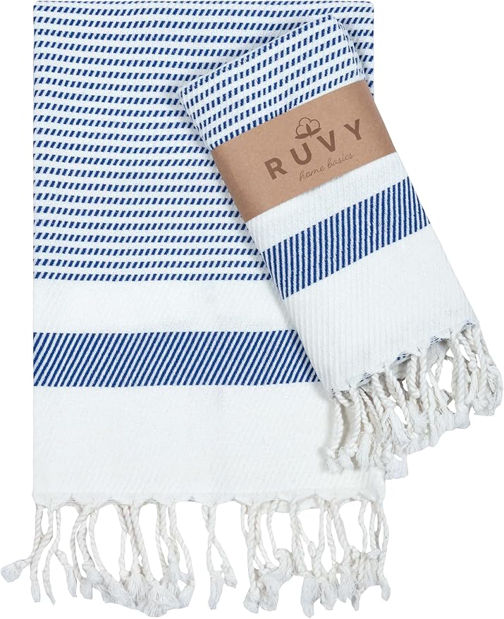 Ruvy Home Basics Turkish Hand Towels for Bathroom Set of 4 | 18"x40", Cotton | Decorative Towel for Bathroom, Kitchen, Dishcloth, Tea, Yoga, Face, Gym - Navy