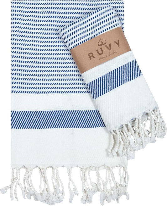Ruvy Home Basics Turkish Hand Towels for Bathroom Set of 4 | 18"x40", Cotton | Decorative Towel for Bathroom, Kitchen, Dishcloth, Tea, Yoga, Face, Gym - Navy