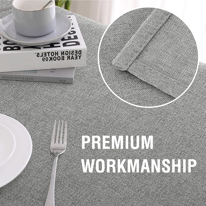 H.VERSAILTEX Linen Textured Tablecloth 60 x 102 Waterproof Decorative Table Cloth Spill-Proof Linen Look Cover for Party Table Extra Soft and Thick Fabric Wrinkle Free, Heather Gray