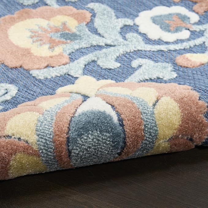 Nourison Home Aloha Blue Rose 2'8" x 4' Area Rug - Easy Clean, Non Shedding, Bed Room, Living Room, Dining Room, Kitchen (3' x 4')