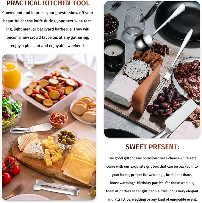 Patelai Charcuterie Board Accessories Cheese Spreader Knife Set Charcuterie Utensils Butter Knife Stainless Steel Mini Serving Tongs Spoons Appetizer Forks for Pastry Christmas(Silver,20 Pieces)