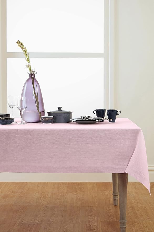 Solino Home Linen Tablecloth 60 x 90 Inch - 100% Pure Linen Bubblegum Pink Table Cloth for Rectangle Tables - Athena, Machine Washable Tablecloth for Christmas