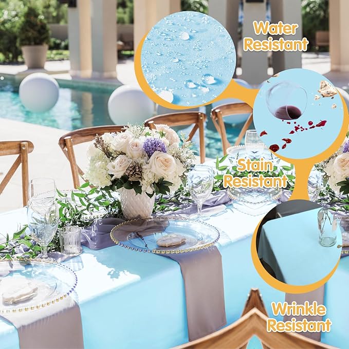 BRILLMAX 8 Pack Light Blue Tablecloths 70 x 120 Inch for 6ft or 8ft Rectangle Tables - Rectangular Bulk Linen Polyester Fabric Washable Cloth Cover for Wedding Reception Banquet Birthday Party