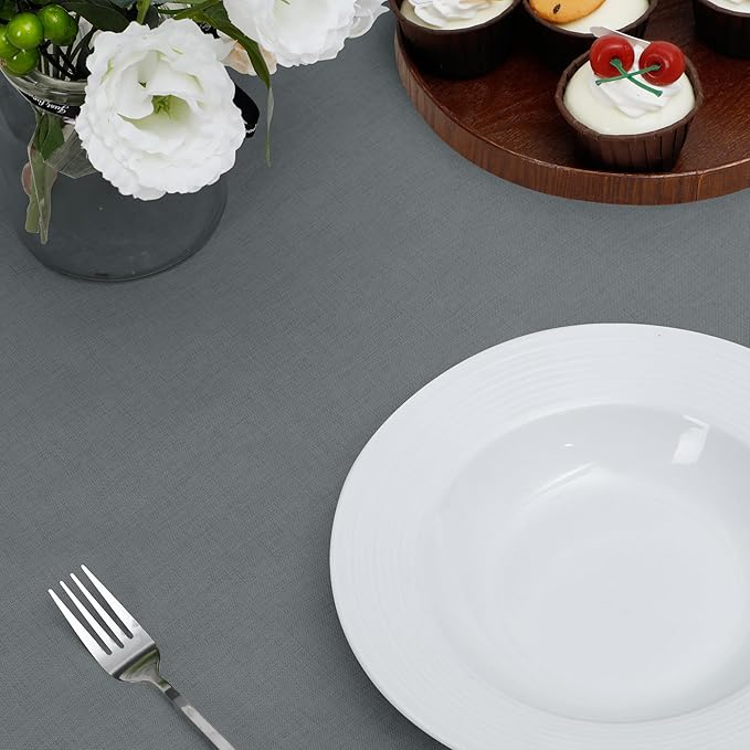 Easy-Going Faux Linen Waterproof Spill-Proof Tablecloth Stain Resistant Round Table Cloth Wrinkle Free Decorative Fabric for Kitchen, Dining, Party, Weddings, Restaurants (60 in-Round, Dark Grey)