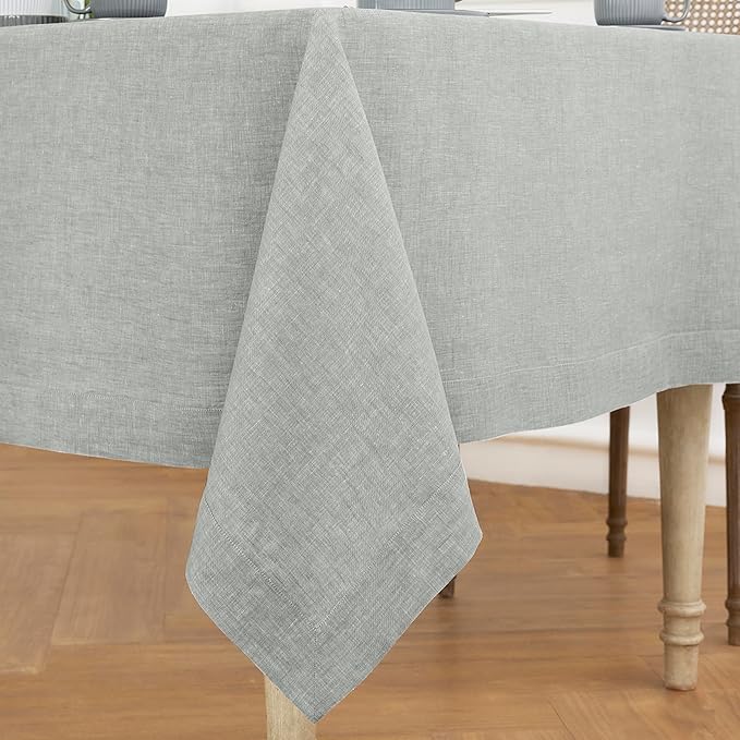 Solino Home Linen Tablecloth 60 x 108 Inch - 100% Pure Linen Chambray Grey Table Cloth for Rectangle Tables - Athena, Machine Washable Fabric Tablecloth