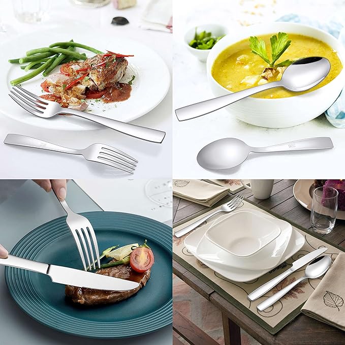 LIANYU 18/10 Flatware Set for 8, 40-Piece Stainless Steel Silverware Cutlery Set, Modern Square Eating Utensils Forks Spoons Tableware for Home Wedding Entertaining, Dishwasher Safe