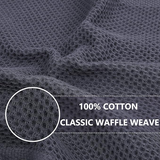 Homaxy 100% Cotton Waffle Weave Kitchen Dish Towels, Ultra Soft Absorbent Quick Drying Cleaning Towel, 20x28 Inches, 12-Pack, Dark Grey