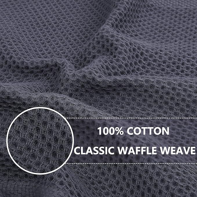 Homaxy 100% Cotton Waffle Weave Kitchen Dish Towels, Ultra Soft Absorbent Quick Drying Cleaning Towel, 13 x 28 Inches, 24-Pack, Dark Grey