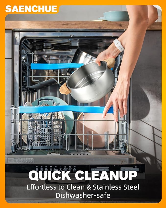 Sanenchue Fondue Pot, 6-Cup Electric Fondue Pot Set for Cheese & Chocolate, 8 Color-Coded Forks, Temperature Control, Stainless Steel Pot Set, Solid Wood Base and Handle, FD-24