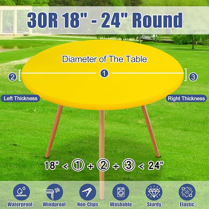 Round Spandex Tablecloth, Elastic Fitted Waterproof Tablecloths for 18"-24" Tables, Stretch Washable Picnic Table Cover for Camping, Dining, Indoor and Outdoor, Yellow
