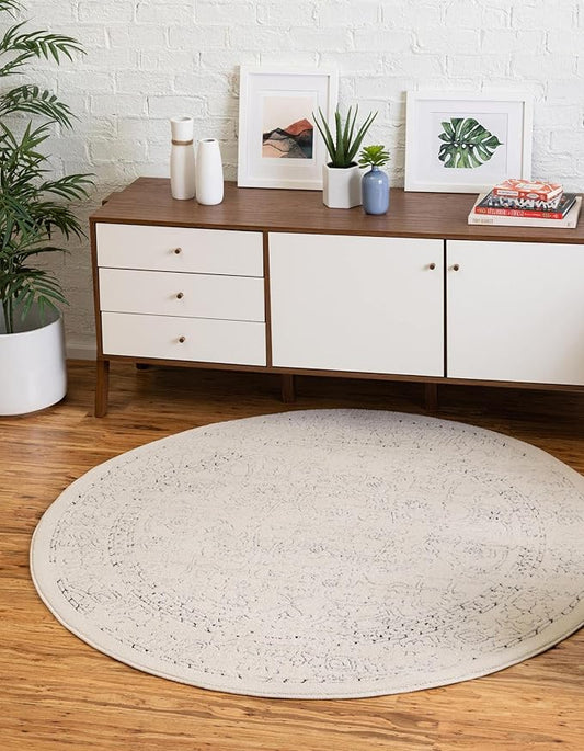 Unique Loom Isabella Collection Area Rug - Adjani (7' 10" Round, White/ Blue)