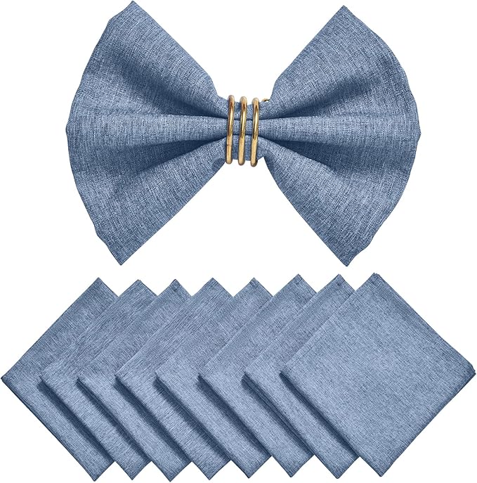 Cloth Napkin Set of 8 Square Washable Reusable Linen Fabric Polyester for Kitchen Dinner Dining Restaurants Wedding Party Banquet Table(Denim Blue/17x17 Inch)