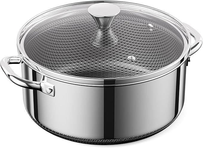 Hybrid Nonstick 4-Quart Stockpot,9.5 Inch Stainless Steel Stockpot with Glass Lid,PFAS PFOA PTFE Free, Dishwasher-Friendly,Oven-Safe Up to 600°F,Non-stick Soup Pot Compatible with All Cooktops