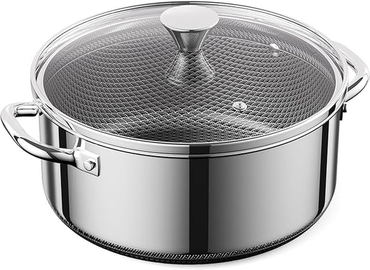 Hybrid Nonstick 4-Quart Stockpot,9.5 Inch Stainless Steel Stockpot with Glass Lid,PFAS PFOA PTFE Free, Dishwasher-Friendly,Oven-Safe Up to 600°F,Non-stick Soup Pot Compatible with All Cooktops